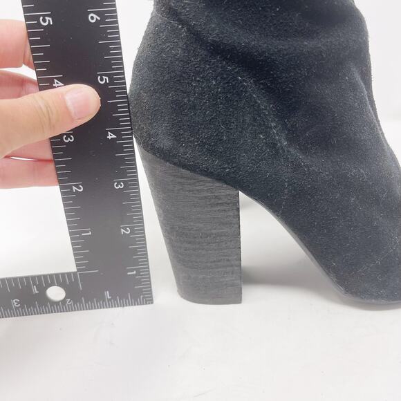 Nine West 6 Black Kaceyx5 Suede Leather Peep Toe Ruched Booties Block Heel - Picture 12 of 14